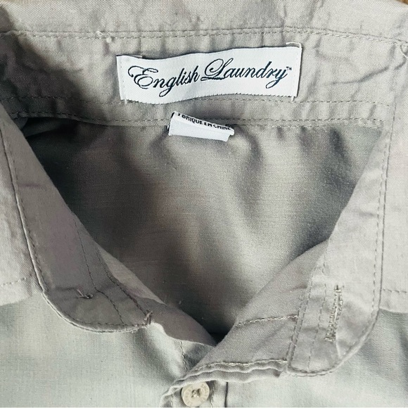 English Laundry dusk/medium gray button down shirt pocket collar round hem Boy 5 - Picture 8 of 10